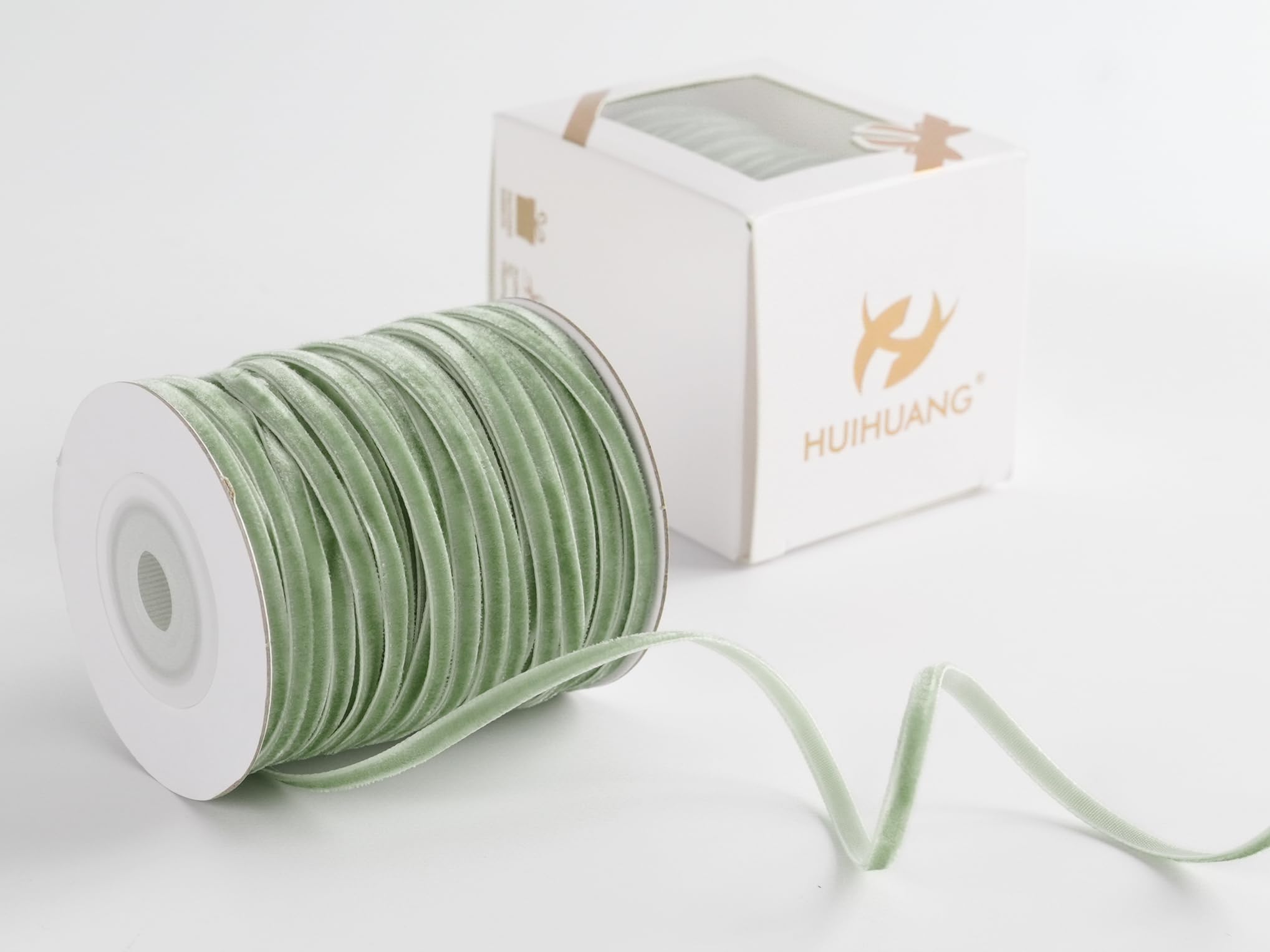 Photo 1 of HUIHUANG Sage Green Velvet Ribbon 1/8 inch x 50 Yards Thin Velvet Ribbon Single Face Vintage Sage Ribbons for Gift Wrapping, Christmas Ornaments, Wedding Invitations, DIY Crafts, Tag Decoration