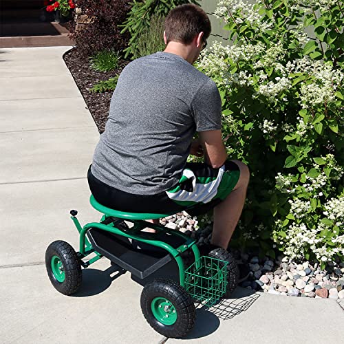 Sunnydaze Rolling Gardening Chair Cart with Wheels Full Range 360