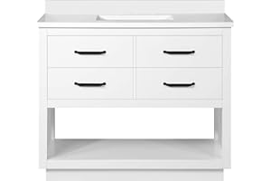OVE Decors Carran 42" Bathroom Vanity and Sink with Cultured Marble Countertop, Pre-Assembled | Backsplash Included | 02 Drawers and Open Shelf, 42 inches, White