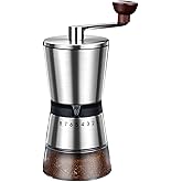 Ceramic Burr Manual Coffee Grinder with 8 Adjustable Coarseness Settings for Cold Brew Espresso Beans French Press Pour Over Drip Stainless Steel Hand Crank Coffee Mill for Home use or Travel Camping