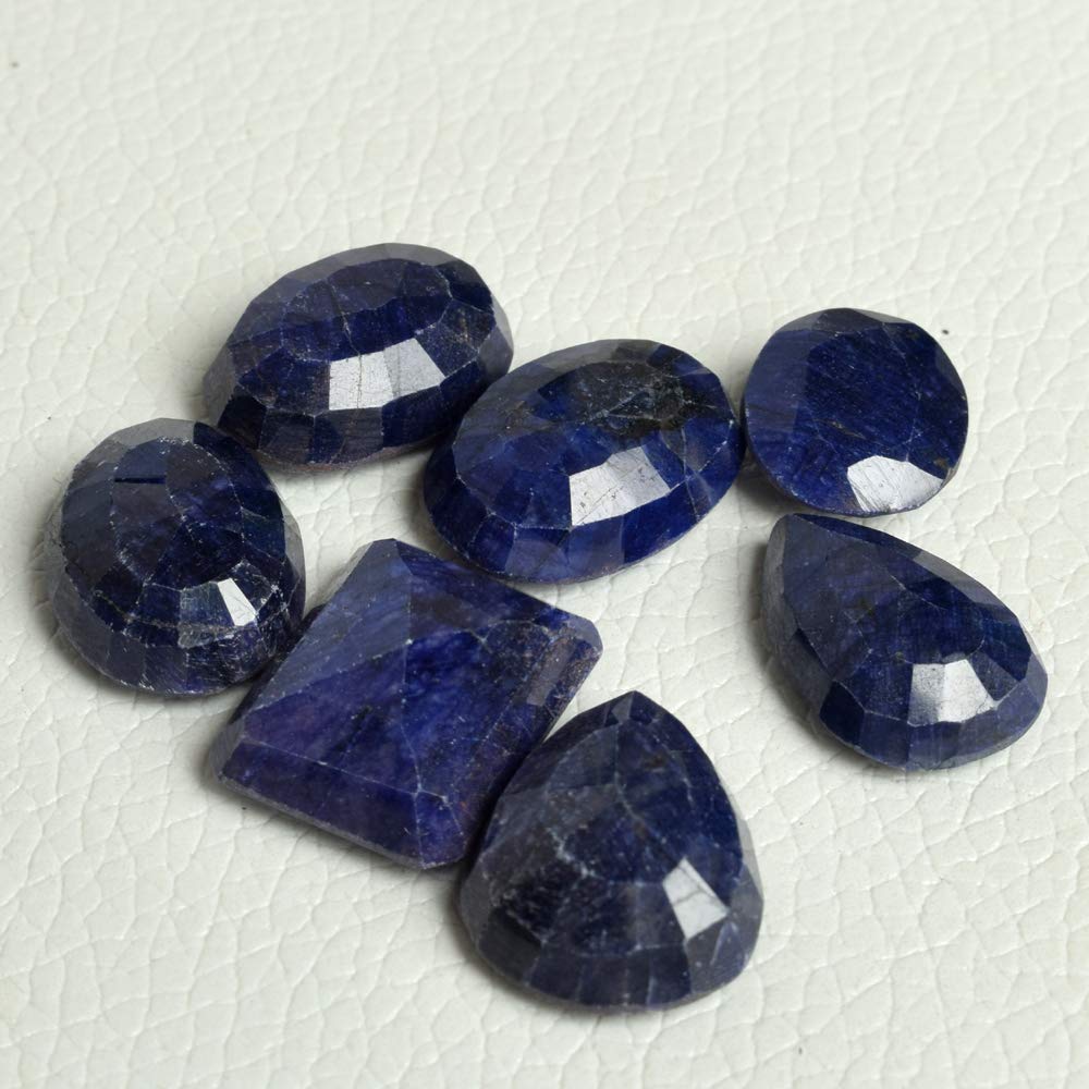 GEMHUB Natural Blue Sapphire Loose Gemstone for Jewellery Making 100.00 Carats Gemstone Necklace for Women-7Pcs Lot