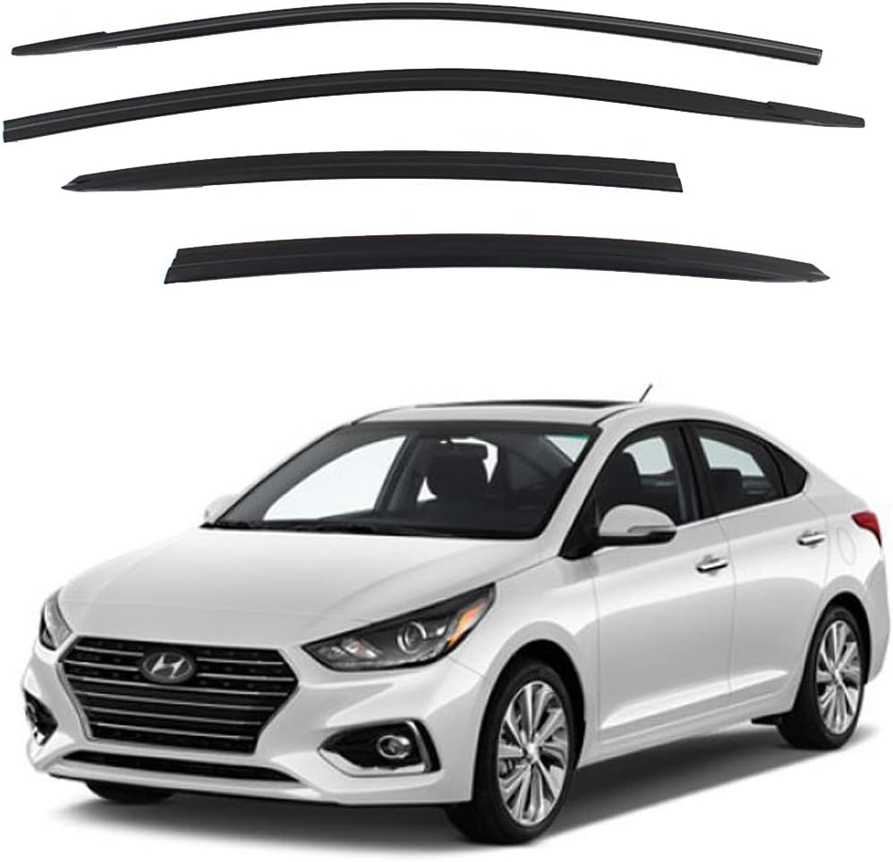Safe Smoke Window Visor Sun Rain Vent Guard 4 Pcs Set Out Channel Visor Compatible with Hyundai (Accent 2019~ Smoke)
