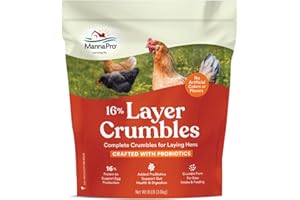 Manna Pro Chicken Feed, 16% Protein Layer Crumbles with Probiotics for Digestive Health, Complete Feed for Laying Hens to Support Egg Production, Nutrient-Rich Chicken Food, Made in USA, 8 lb Bag
