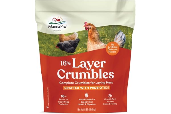 Manna Pro Layer Crumbles Chicken Feed, 16% Protein, Digestive Aid, 8 lb Bag | Complete Feed for Laying Hens, 16% Protein Formula, Added Probiotics, Supports Egg Production & Digestion