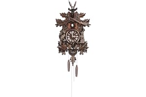KHROOLT Cuckoo Clock German-Style Wooden with Pendulum - Battery Operated Forest Decor Wall Clock, Night Silencer & Adjustable Volume, Handcrafted MDF Retro House Design for Living Room, Gifts for Family