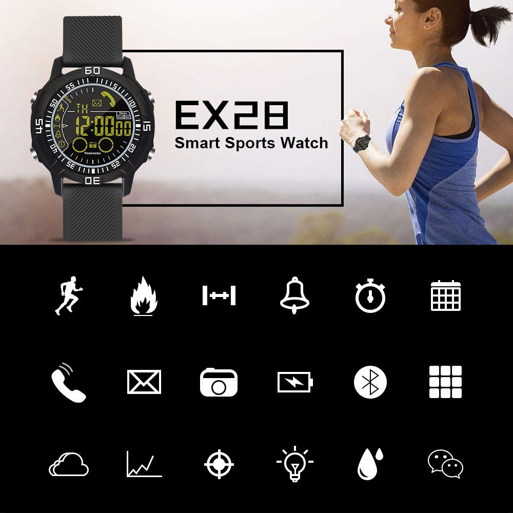 ROADTEC Sport Smart Watches for Men 5ATM Waterproof Bluetooth 4.0 Watch with Call SMS Notification Remote Camera Android IOS iPhone (Black)