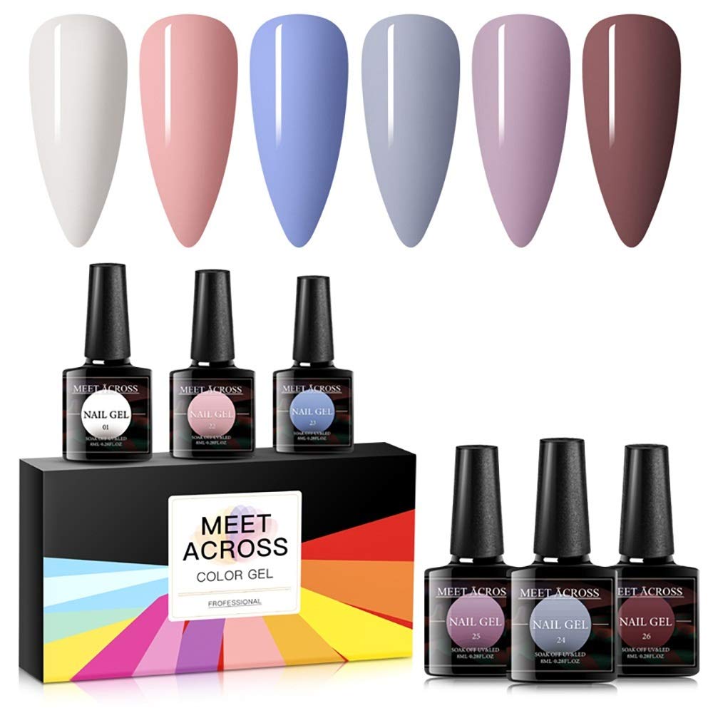 Gel Nail Polish Sets 6 Colors White Blue Pink Nail Art
