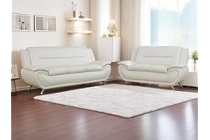 Dekmxas Leather 2 Piece Sofa Set, Sectional Couch, Modern Sofa for Living Room, Bedroom - B-Creamy White