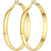 IDJEOABL 5mm Wide Gold Hoop Earrings for Women Trendy 14K Gold Plated Large Big Flat Hoop Earrings Non Tarnish Everyday Earrings Jewelry for Women