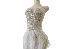 Zbroh Beautiful Ostrich fur decoration large full bodice applique pure handsewing rhinestones beads lace trim patches