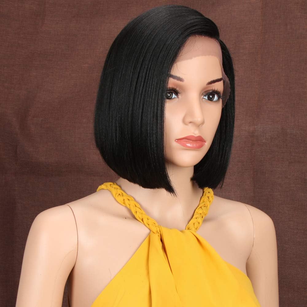 Style Icon Lace Front Bob Wig with Hand-Tied Lace, Natural Hairline, Synthetic Wig for Women Blunt Cut, Black, 9 inch - Image 4