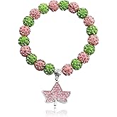Keeblon Sorority Gift for Women Greek Sorority Paraphernalia Bracelet Crystal Leaf Charm Bracelet Pink and Green Jewelry Sisterhood Gift