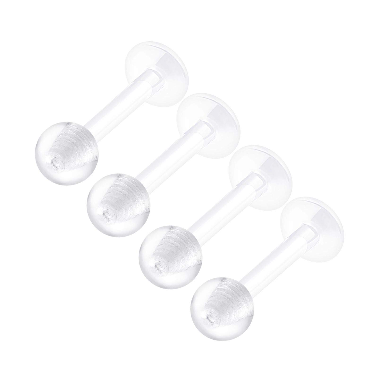 KJM FASHION 4PCS Flexible Acrylic Clear Monroe Piercing Retainer 16 Gauge 1/4 6mm Ball Medusa Lobe Earring Labret Piercing Jewellery 2487
