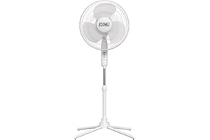 EZ-CHILL 16” Oscillating Pedestal Fan, 3-speed Options, 90-Degree Oscillating Head, Adjustable Height and Tilt, Powerful Air Flow, White, MTSP15-16AZ