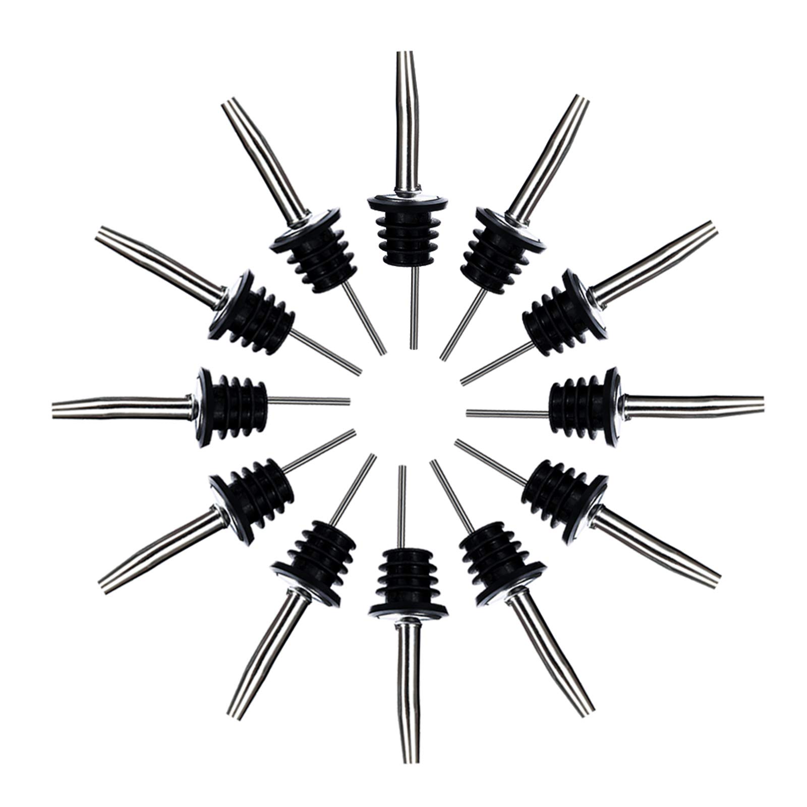 12 Pcs Stainless Steel Bottle Pourer - Freeflow Liquor Spirit Speed Pourer With Tapered Spout for Olive Oil, Coffee Syrup, Vinegar Bottles