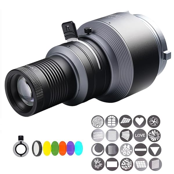 Photography Spotlight Bowens Mount Optical Snoot - 25 Gobos & 4 Color Filters Included Soft Box