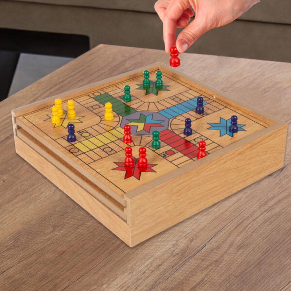 7-in-1 Combo Board Game and Chess Set - with Ludo, Backgammon, Checkers, Chinese Checkers, Dominoes, and Tic-Tac-Toe - by Hey! Play!