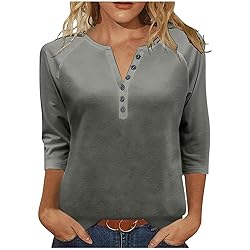 3/4 Length Sleeve Womens Tops Dressy Trendy Button