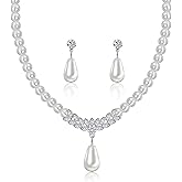 Yifnny Pearl Necklace and Earrings Set, Bracelets Sets Simulated Pearl Bride Wedding Jewelry Set Accessories Wedding Necklace Jewelry Silver Gold Birthday Jewelry for Women