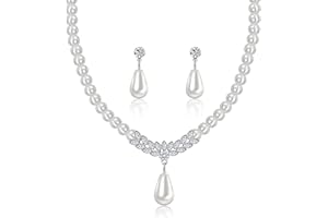 Yifnny Pearl Jewelry Set for Women, Imitation Pearl Choker Necklace Bracelet Earrings Jewelry Set Bride Wedding Jewelry Set G
