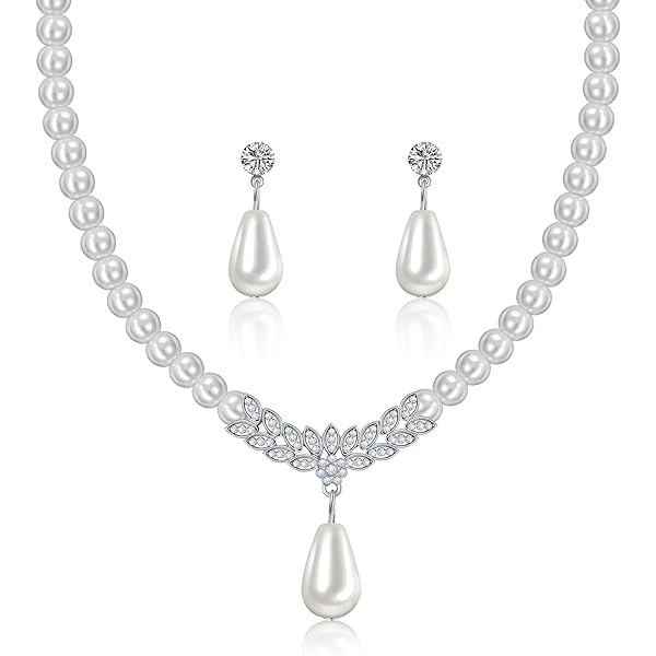 Parure De Perles AILUOR - Collier Ras De Cou Et Boucles D'Oreilles Pour Femmes