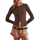 Beaully Womens Ribbed Cardigan Long Sleeve Button Down Shirts Lightweight Stretchy Pullover Tunic Tops 6119 Deep Brown M
