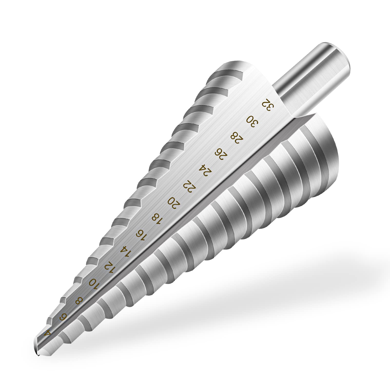 flintronic Step Drill Bit, 4mm to 32mm HSS Titanium Coated Double Slot Cone Cutting Drill for Plastic Wood Metal