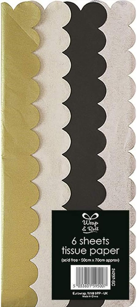 6 Sheets Decorative Tissue Paper Wrap 50x70cm ~ Acid Free (Scalloped Metallic Mix)