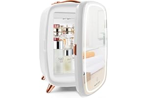 KFO Portable Mirrored Beauty Fridge With LED Lighting,6 Liter Portable Mini Fridge for Makeup, 6 Liter/8 Can 3 LED Mirror Light Mode,for Makeup Storag