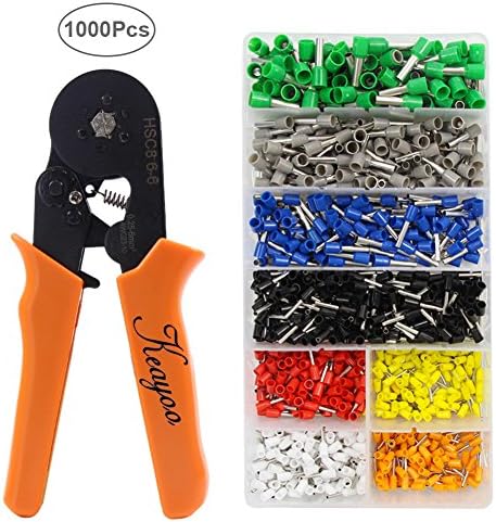 Crimp Tool Kit, 1000pcs 0.25-6.0mm2 Insulated Electrical Cord Pin End Terminals, Tubular Terminals with Ferrule Crimping Plier / Wire Stripping Tool, Assorted Wire Connector Hexagon