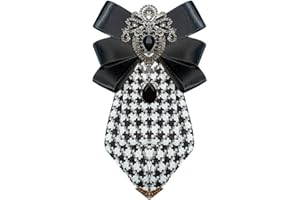 DTJA Men's Teardrop Rhinestone Bow Pre-Tied Brooch for Unisex Elegant Crystal Satin Fabric Houndstooth Ribbon Neck Tie Brooches Lapel Pins Wedding Prom Party Costume Bow Tie