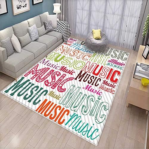 Modern Extra Large Area Rug Music Typography in Various Styles Rhythm Acoustic Harmony Melody Funky Illustration Bath Mat for tub Multicolor
