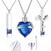 weikui 3 Pieces Heart Cross Cubic Urn Necklace for Ashes for Men Women Cremation Jewelry Crystal Memorial Locket Ashes Pendant Family Keepsake Sharing Jewelry Set