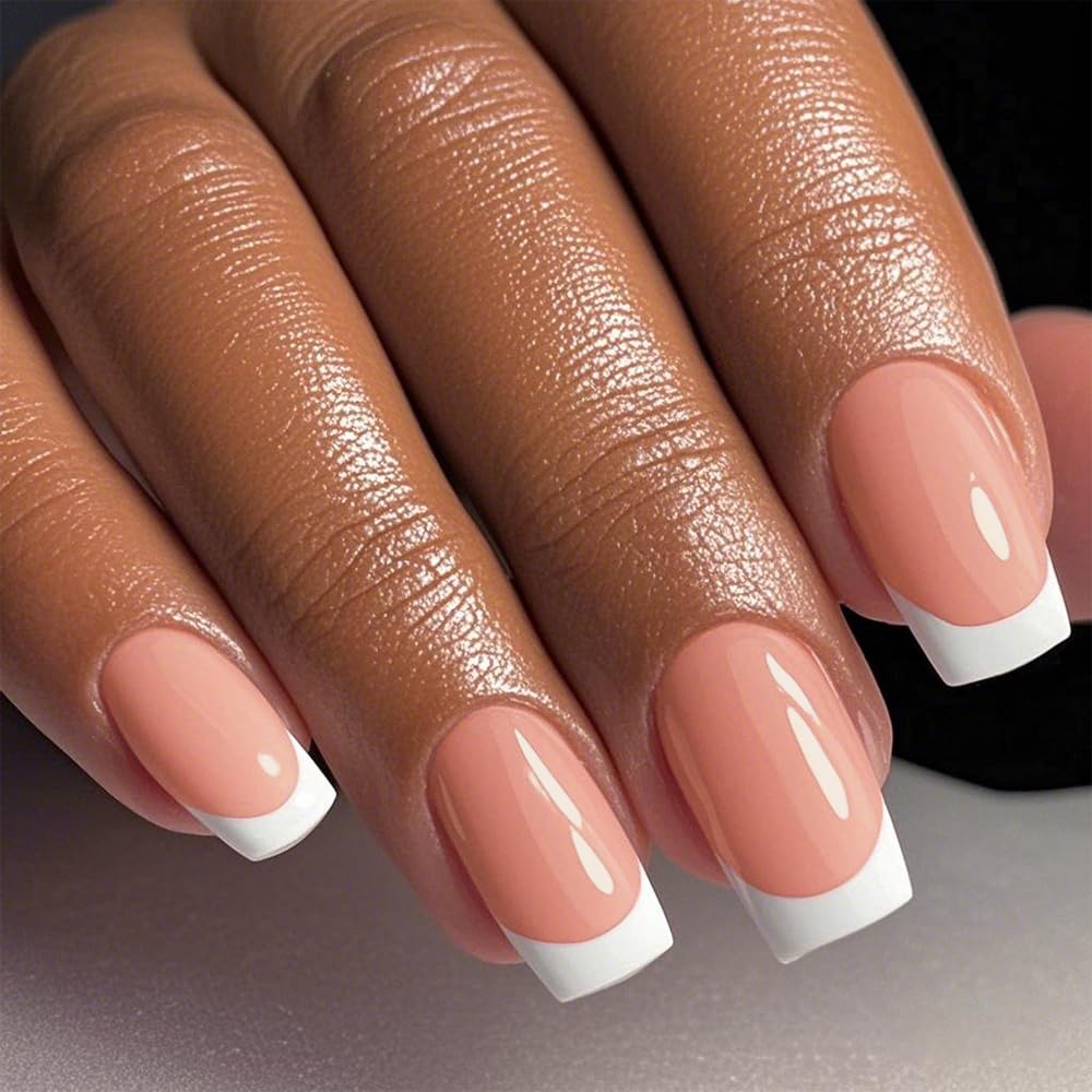 Photo 1 of ***Mix***
GLAMERMAID White French Tip Press on Nails Medium Square, Nude Pink Fake Nails Tips Short Square, Normal Glue on Nails Summer Glossy Gel Set, Natural Reusable Acrylic False Nail Manicure Kit for Women