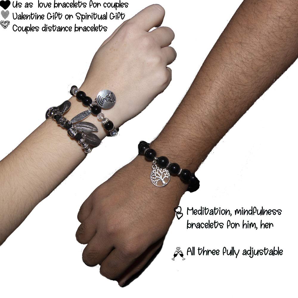 Fashion charm bracelet, 3 set bracelets | Couples meditation, distance, love bracelets | Mindfulness bracelet | Meditation set bracelet unisex| Multiuse adjustable bracelet |Beaded yoga for men, women