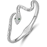 BISAER Gold Snake Cuff Bracelets for Women, 14K Gold Plated Trendy AAAAA Cubic Zirconia Chunky Adjustable Open Bangle Snake Jewelry Gifts