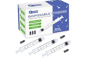 LABAIDER 100 Pack 3ml Syringes Luer Lock Syringe without Needle, Individually Sterile Wrapped, with Cap