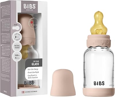 BIBS Boheme Glass Baby Bottle 120 ml Natural Rubber Teat Blush