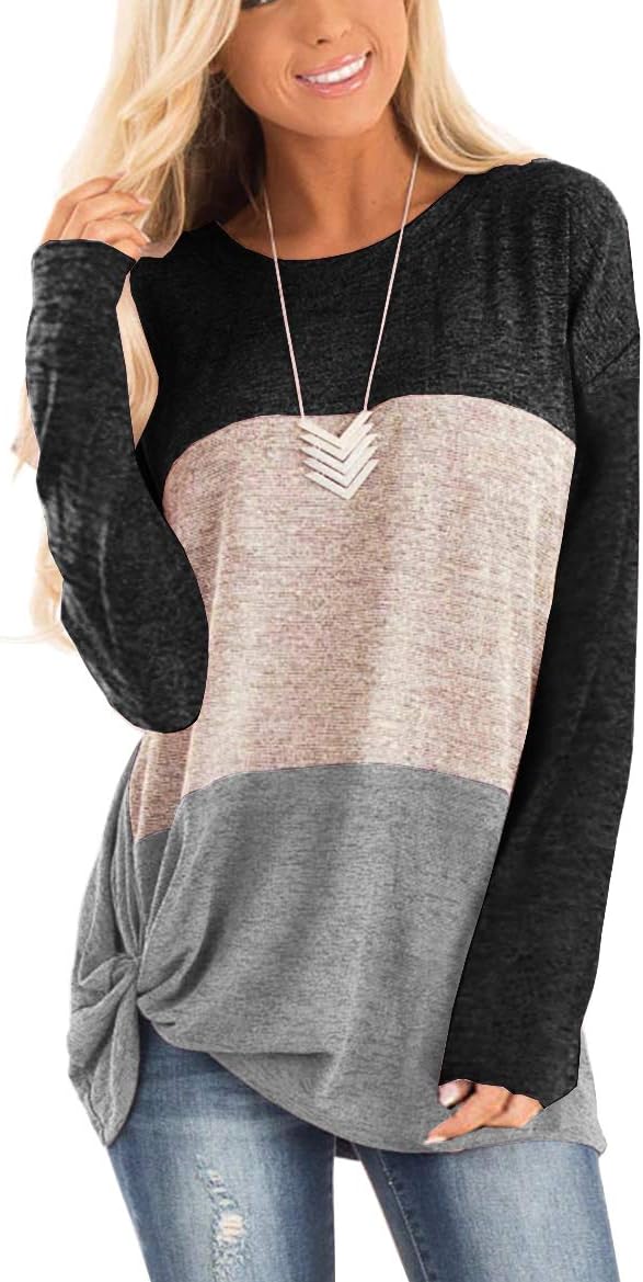 TWOTWOWIN Women's Summer Tops Color Block Side Twist Knotted Short Sleeve Shirts Casual Blouse