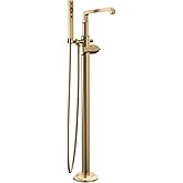 Delta Faucet Tetra Floor-Mount Freestanding Tub Filler with Hand Held Shower, Gold Tub Faucet, Lumicoat Champagne Bronze T4789-CZ-PR-LHP-FL (Valve and Handle Not Included)