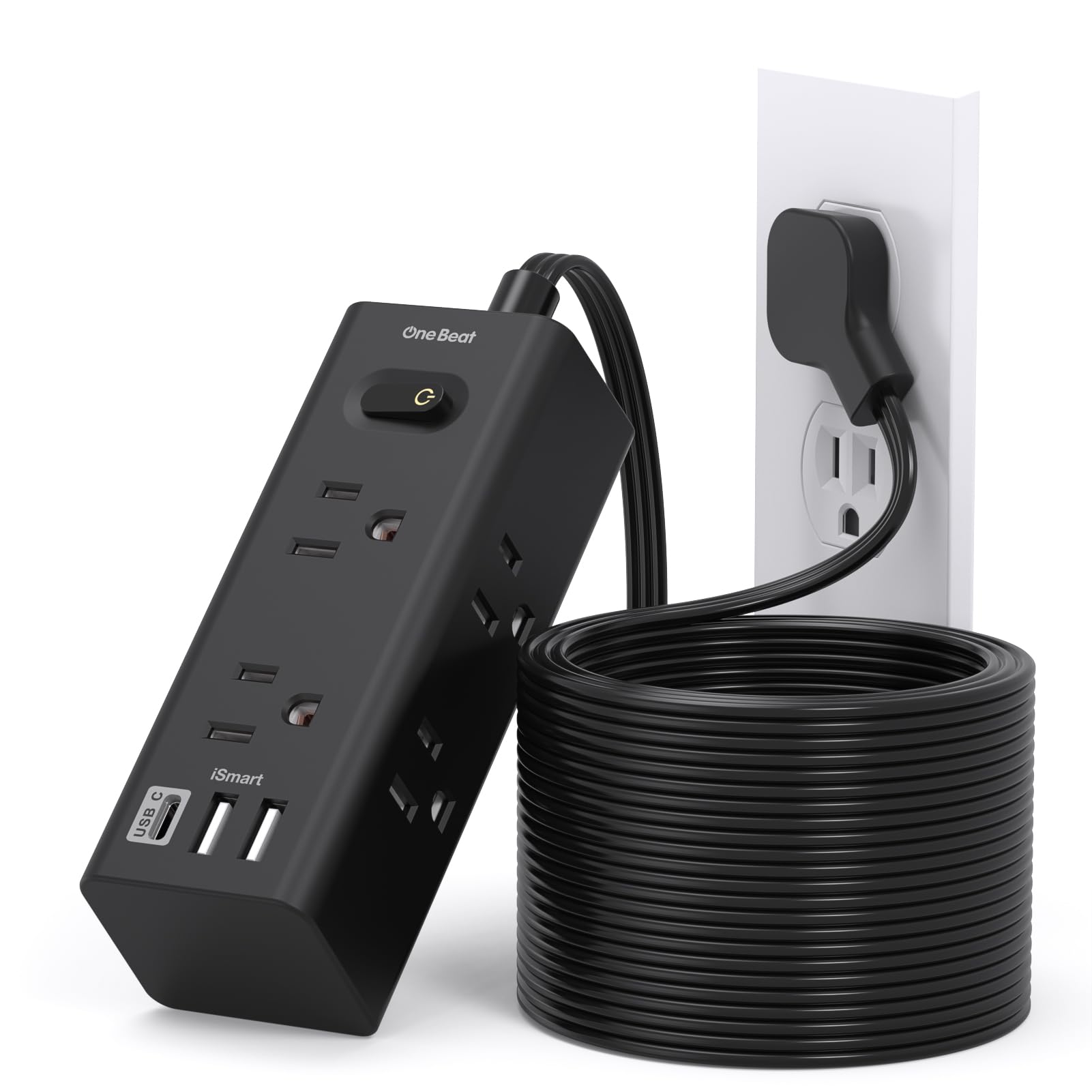 Photo 1 of 20Ft Extension Cord with Multiple Outlets, Flat Plug Power Strip Surge Protector with 20 Ft Long Cord, 6 Outlet 3 USB Ports (1 USB C), Multi Outlet Wall Plug for Travel, College, Dorm Essentials-Black