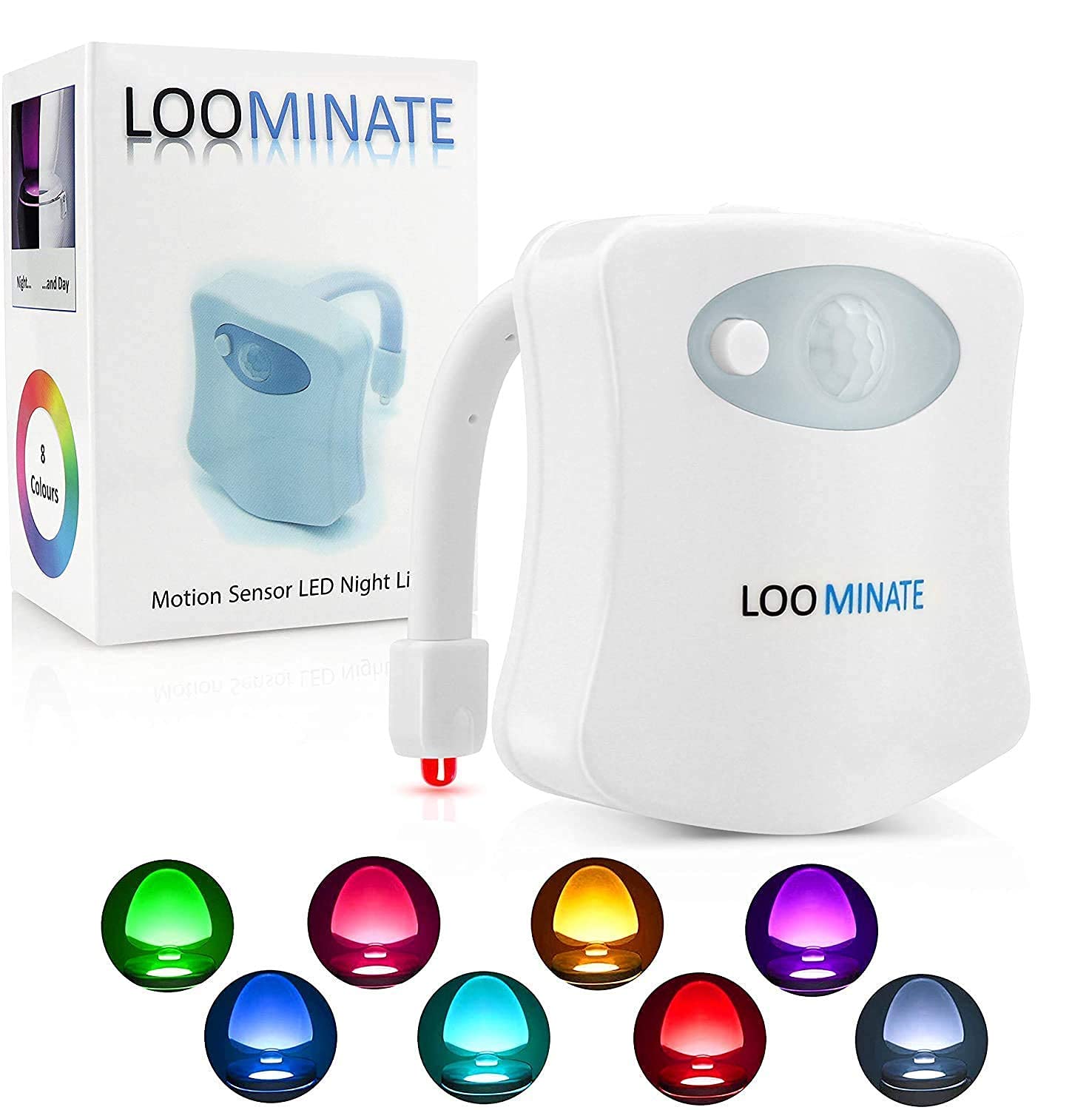 The Loominate Toilet Bowl Night Light Gadget Upgraded Premium LED Motion Sensor - 8 Colours & Colour Changing - Fits All Toilets - Easy Installation