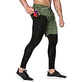 OEBLD Mens 2 in 1 Athletic Running Pants Quick Dry Gym Workout Shorts for Men Compression Pants with Pockets