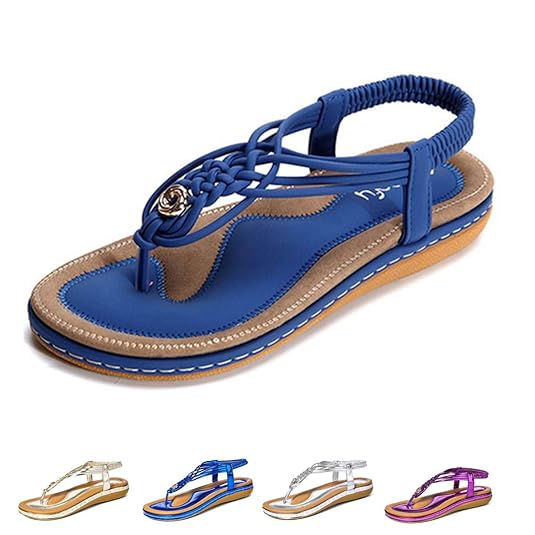 Camfosy Damen Flach Sommer Sandalen,Frauen Strand Elastischen Gemütlich Webmuster Schuhe Knöchelriemchen Freizeit Urlaub Ruts