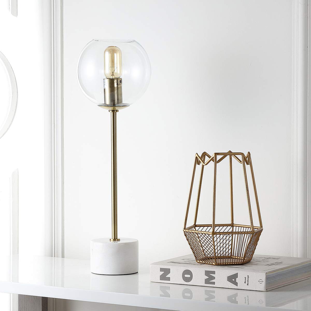 SAFAVIEH Modern Metal Table Lamp, in Brass Gold and White