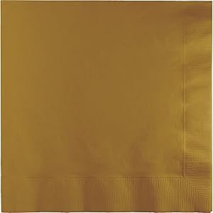 Creative Converting 250 Count Case Touch of Color 3-Ply Paper Dinner Napkins, Glittering Gold