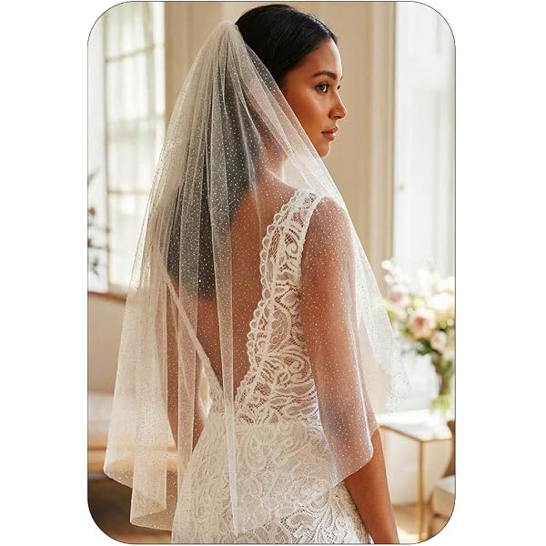 Sheer Sparkle Bridal Veil in White - elbow length Sequin Beaded Wedding Veil: Ivory White Bridal Veil, Elbow  main image 2