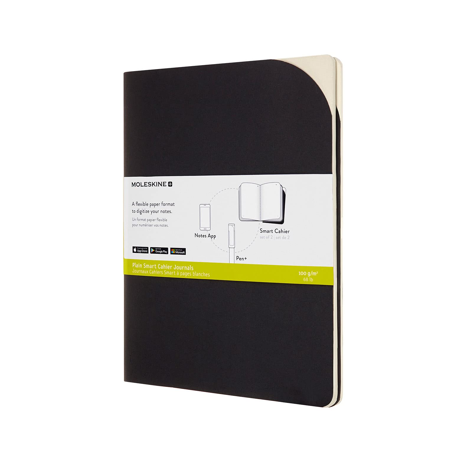 Moleskine Extra Large Size 19 x 25 cm Smart Cahier Journals, Digital Ruled Cahier Notebooks, Compatible with Pen+, Cardboard Cover, Colour Black, 120 Pages, Set of 2