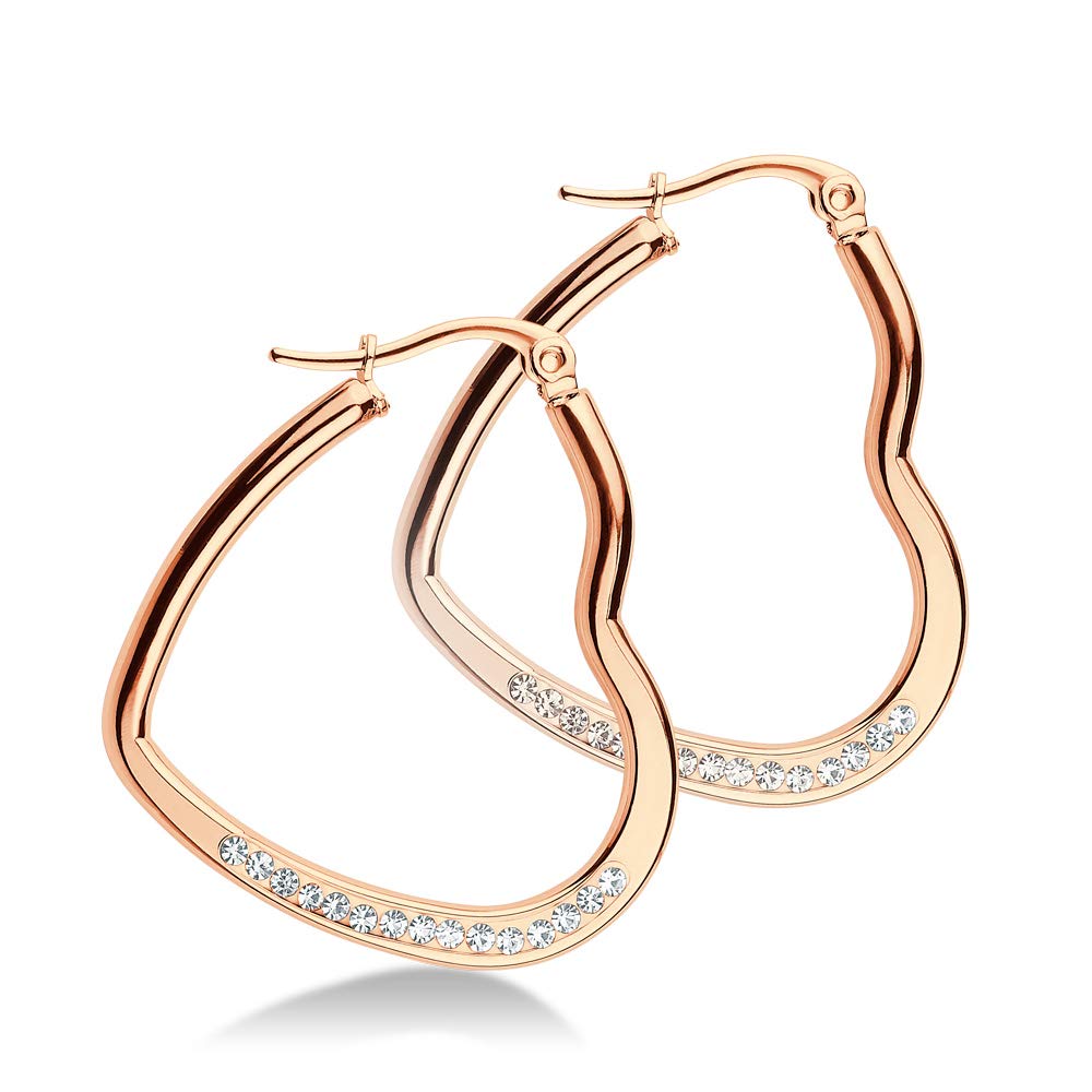 555Jewelry Womens Stainless Steel CZ Hypoallergenic Comfort Elegant Gift Jewelry Accessory Lightweight Hinged Durable Heart Shape Love Dressy Classic Large Hoop Fashion Earrings, Pink Rose Gold