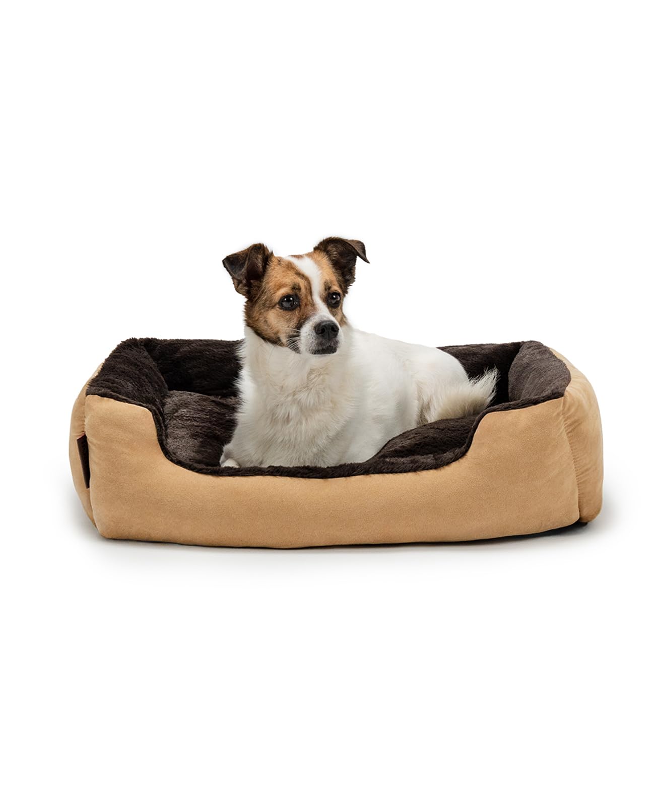 lionto Dog bed with reversible pillow and non-slip underside, robust pet cushion with low entry for dogs and cats of all ages, 60x48 cm, cuddly dog bed, beige/brown